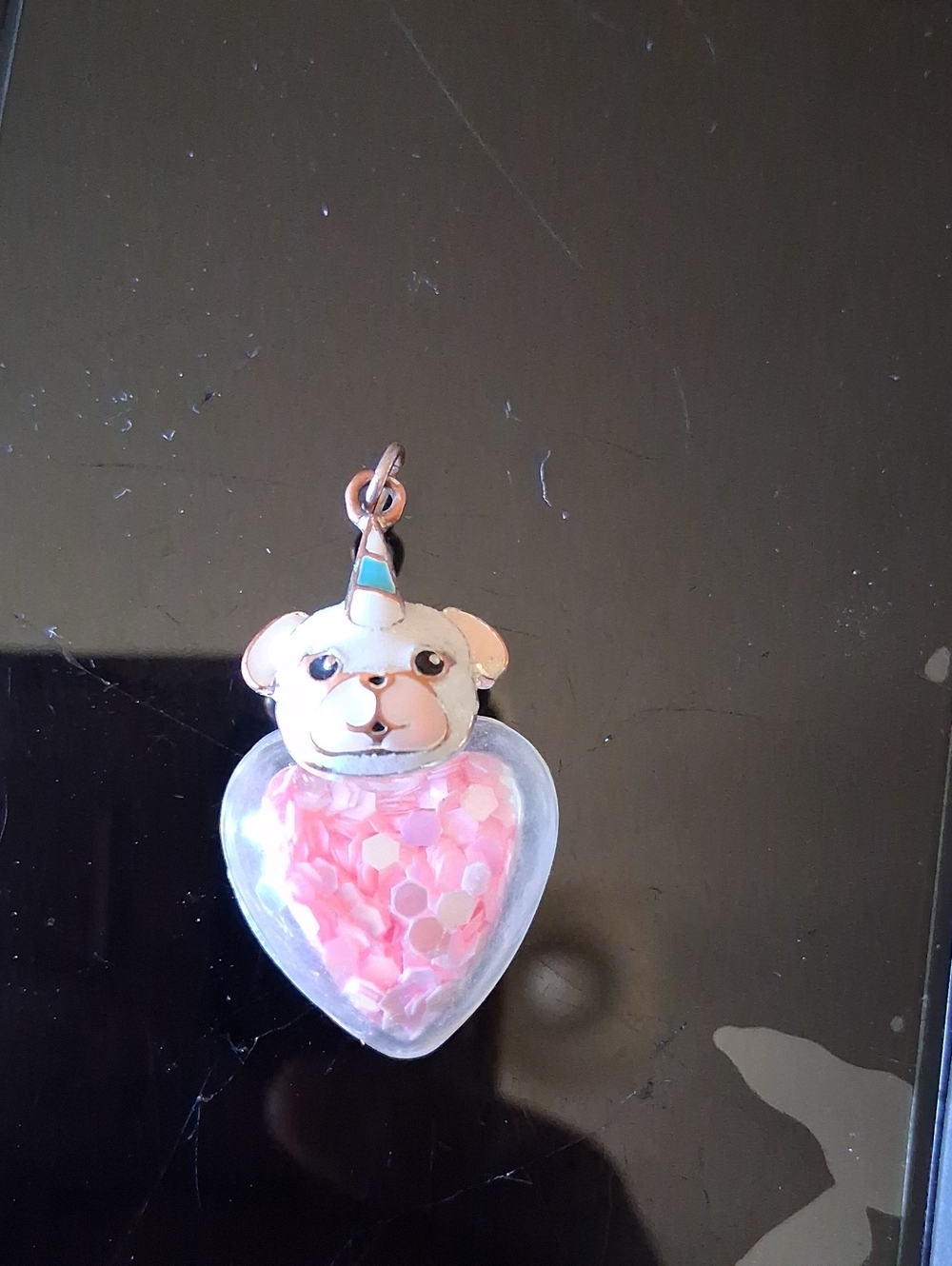 Cute Bear Unicorn Heart Pendant in Pink and White